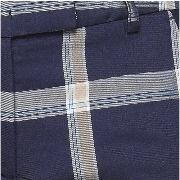 ⭐️ SKILLS & GENES ⭐️LUXURY TARTAN PLAID MIDNIGHT BLUE STRAIGHT LEG PANTS SIZE: 2 - Picture 4 of 4